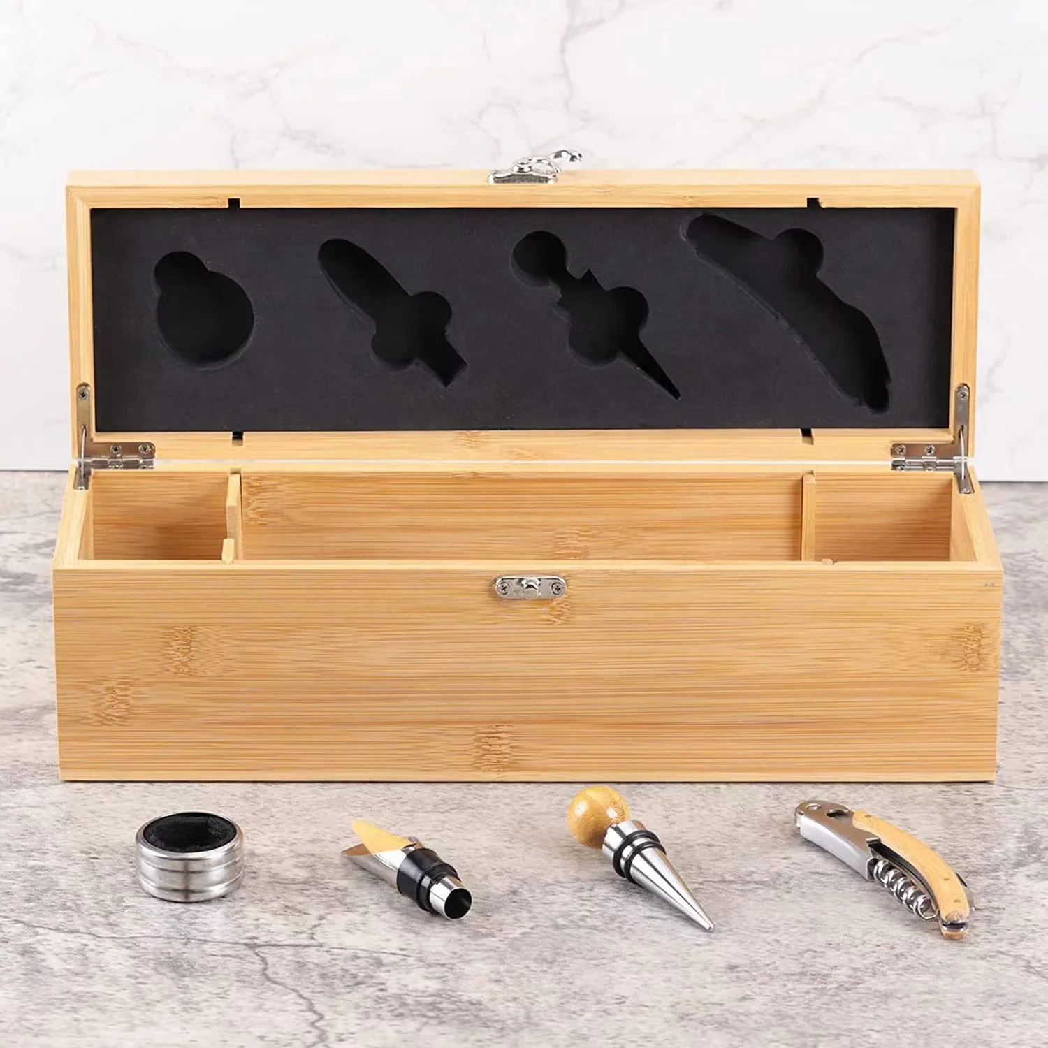 Bamboo Wooden Customization Pattern LOGO Bamboo Wood Wine Case with Tools Set Wine Storage Box Gift for Wine Lover