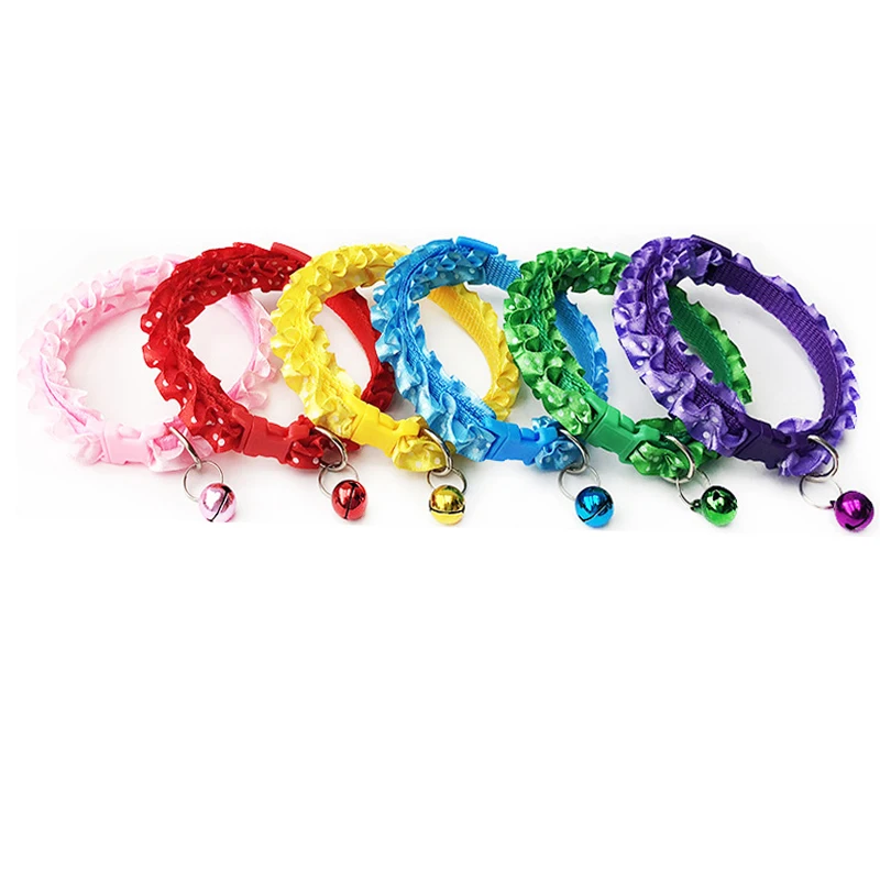 Manufacturer wholesale multi-colors paw print adjustable nylon cat dog collar with bell