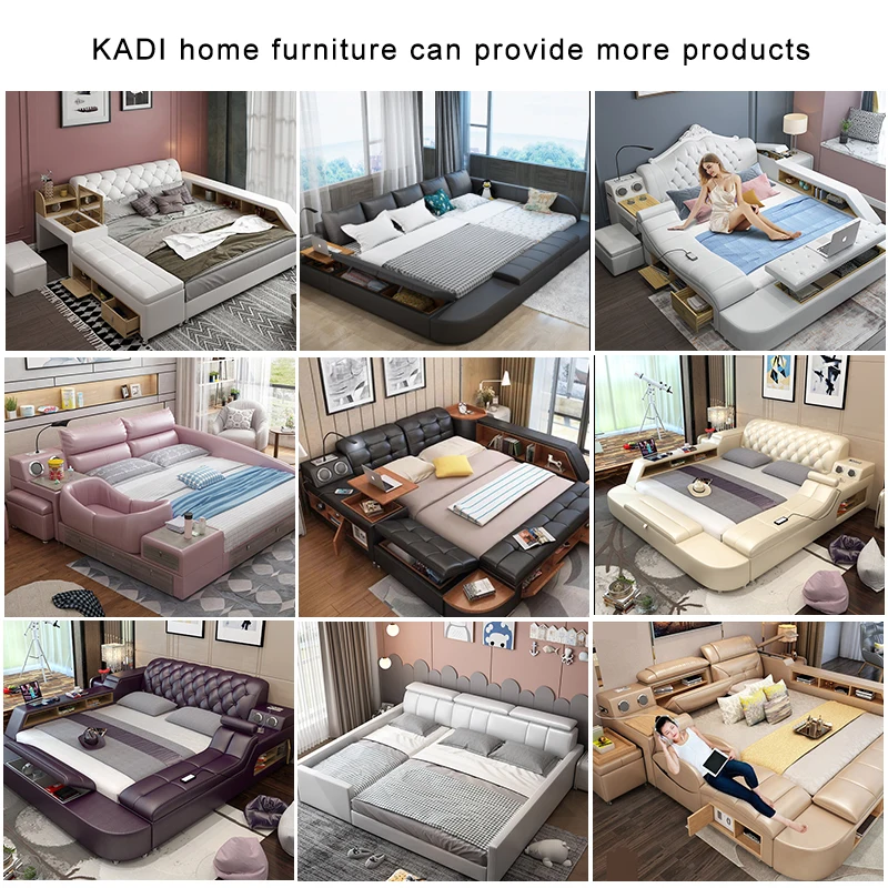 Wholesale All In One Bed Frame With Massage White Leather Wireless ...