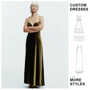 Custom Sexy Velvet Bodycon Slip Maxi Dress 2025 Elegant Evening Backless Strap Long Suspender Sleeveless Dresses Clothing