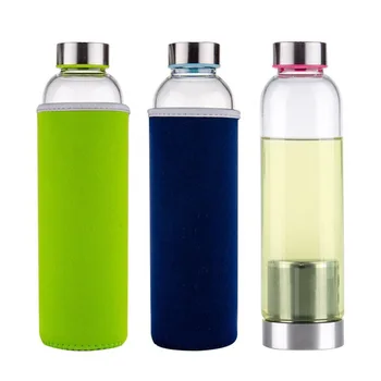 High Borosilicate Glass Travel Mug with Tea Infuser Classic Design Dishwasher Safe Heat Resistant Drinkware Water Bottle