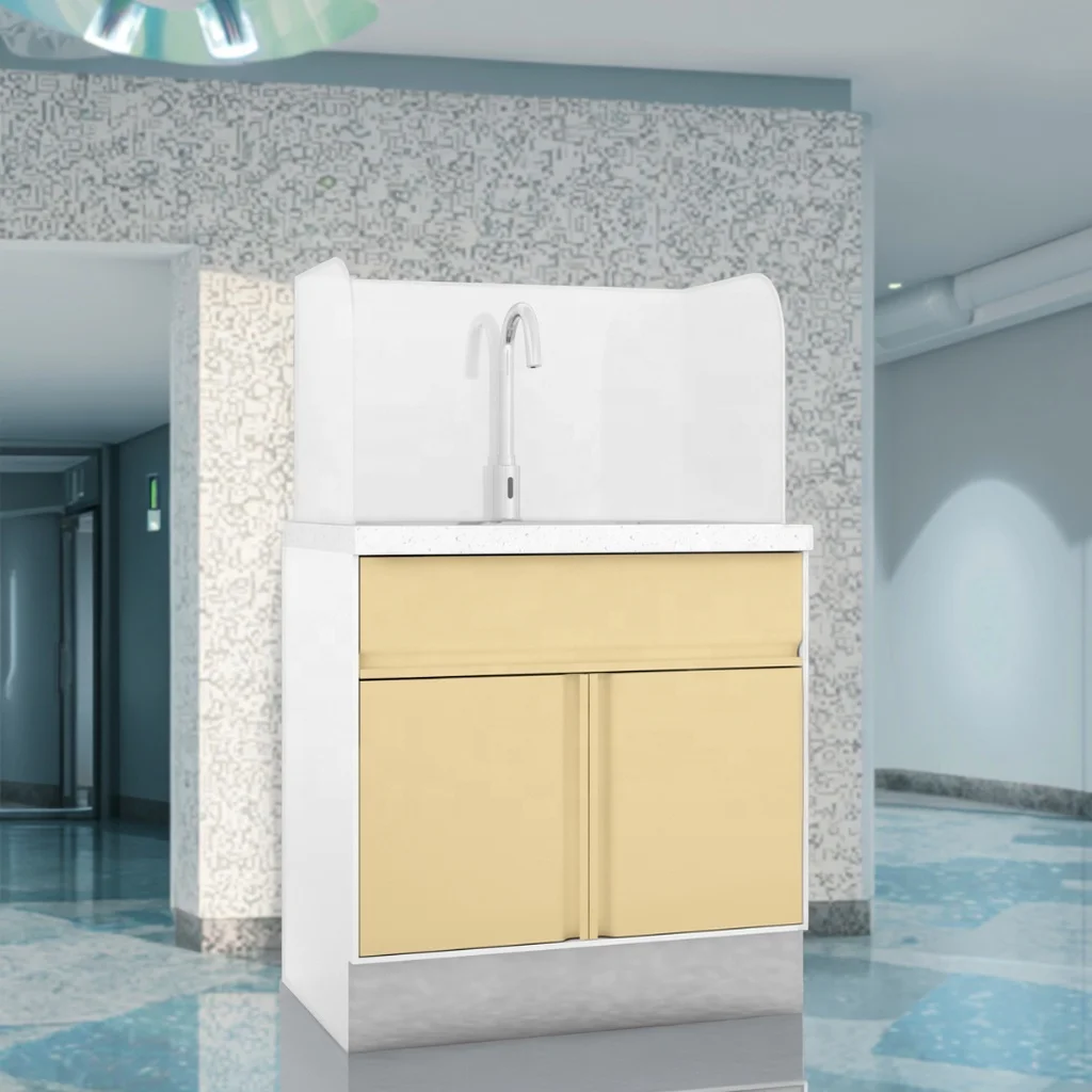 Modern Stainless Steel Hospital Splash Zone Utility Cabinet 800mm Slope Drain Anti-Microbial Surface Clinic Hand Hygiene Station 6
