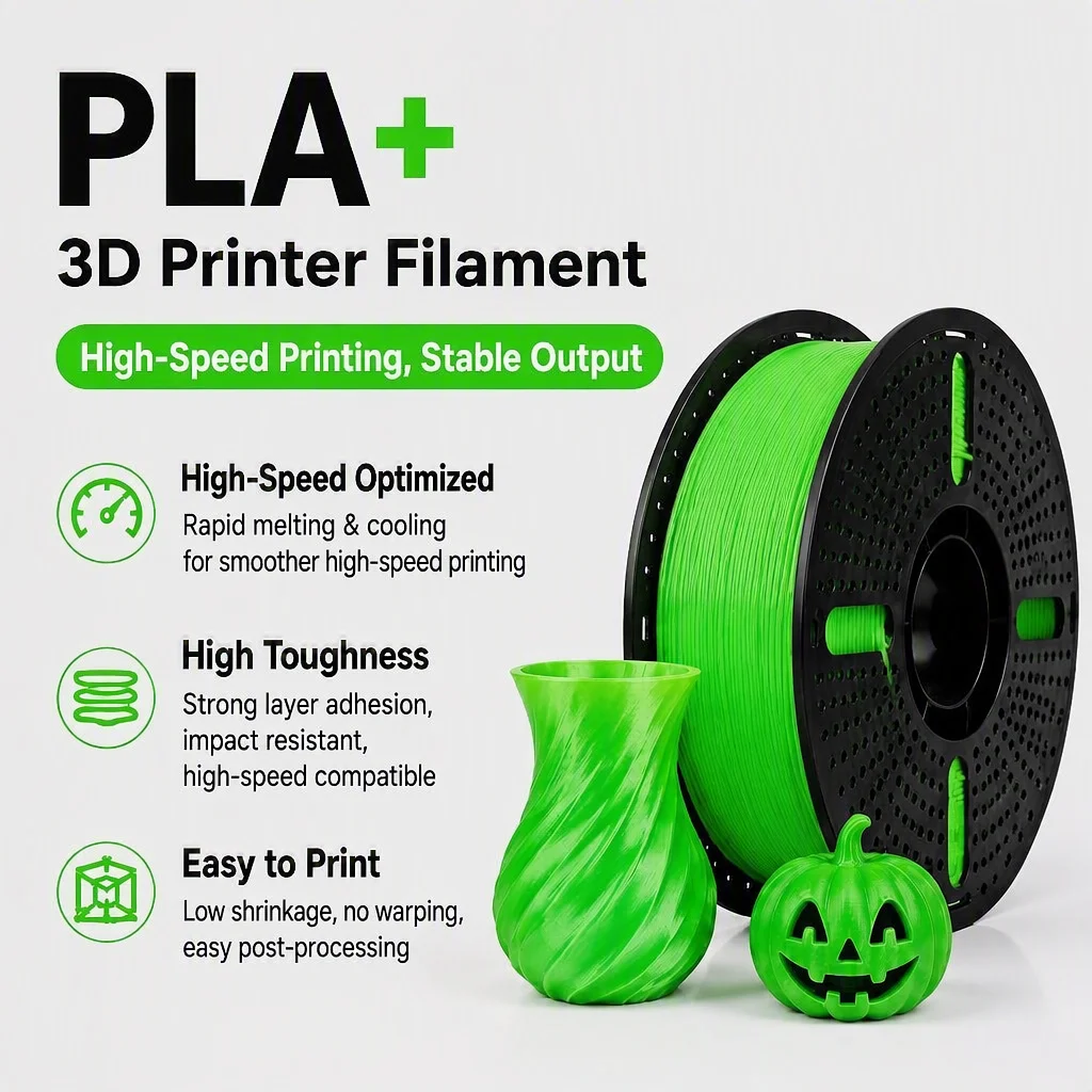 PLA+ Filament 1.75mm Green PLA for FDM 3D Printer Figurine Models Mechanical Parts Home Decor Creative Toys Architectural Model