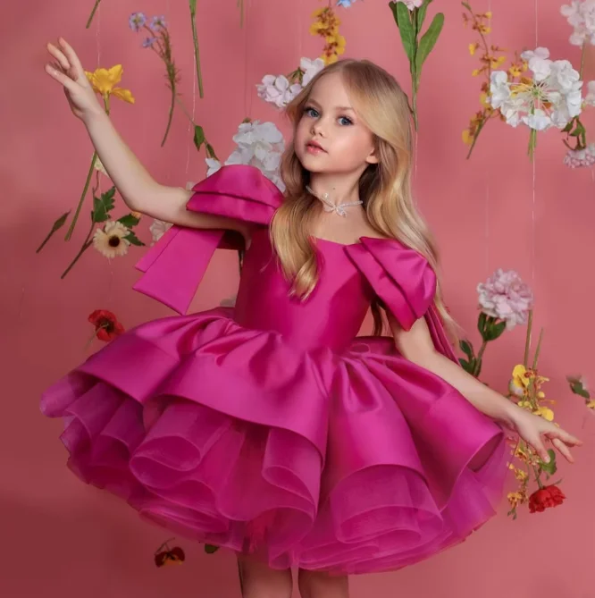 MQATZ Baby Fancy Frock Design Rose Red Dress for Girls