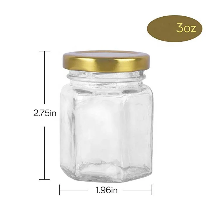 6 Oz Clear Hexagon Jars,Small Glass Jars with Lids(Golden),Mason Jars for  Herbs