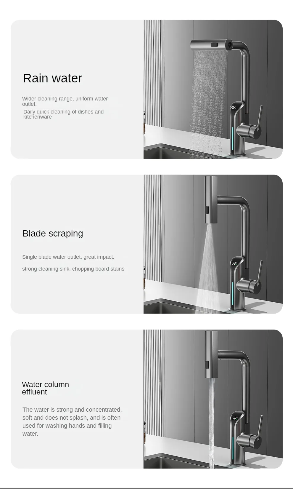 Multifunction 360 Degree Rotating Faucet Mixer Water Tap Digital Led