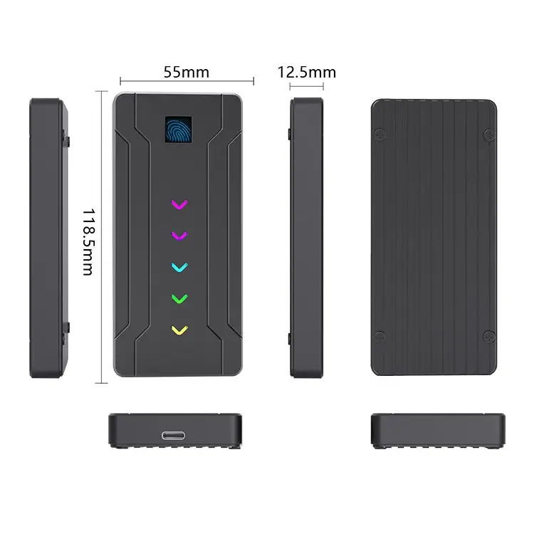 Wholesale USB 10G Dual Protocol NVMe/SATA HDD Enclosure with Fingerprint Encryption M.2 Solid State Drive Box for Office Use