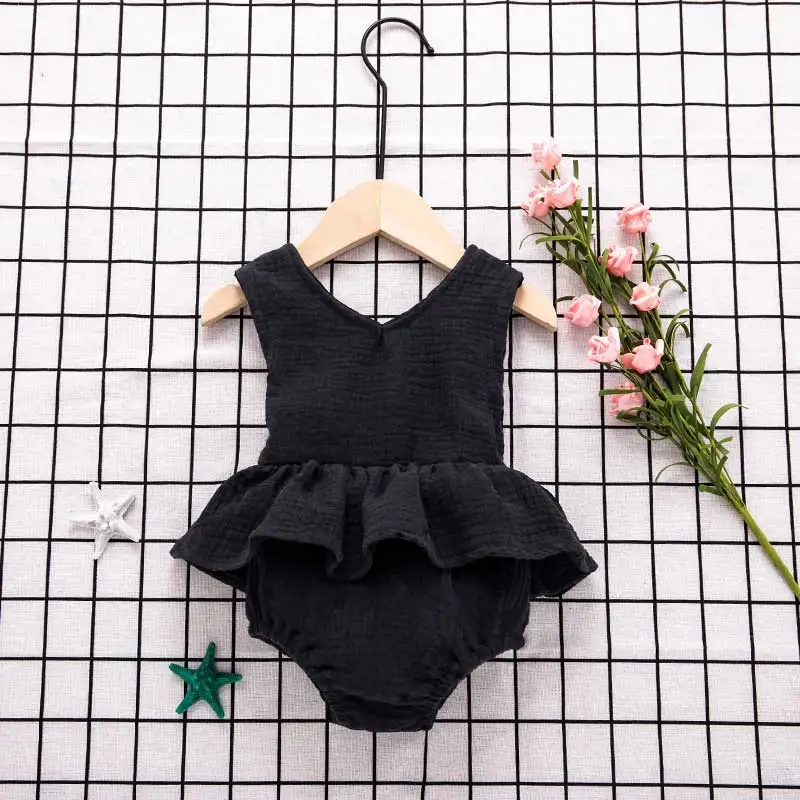 Новейшая одежда для маленьких девочек, оптовая продажа, детский льняной комбинезон без рукавов