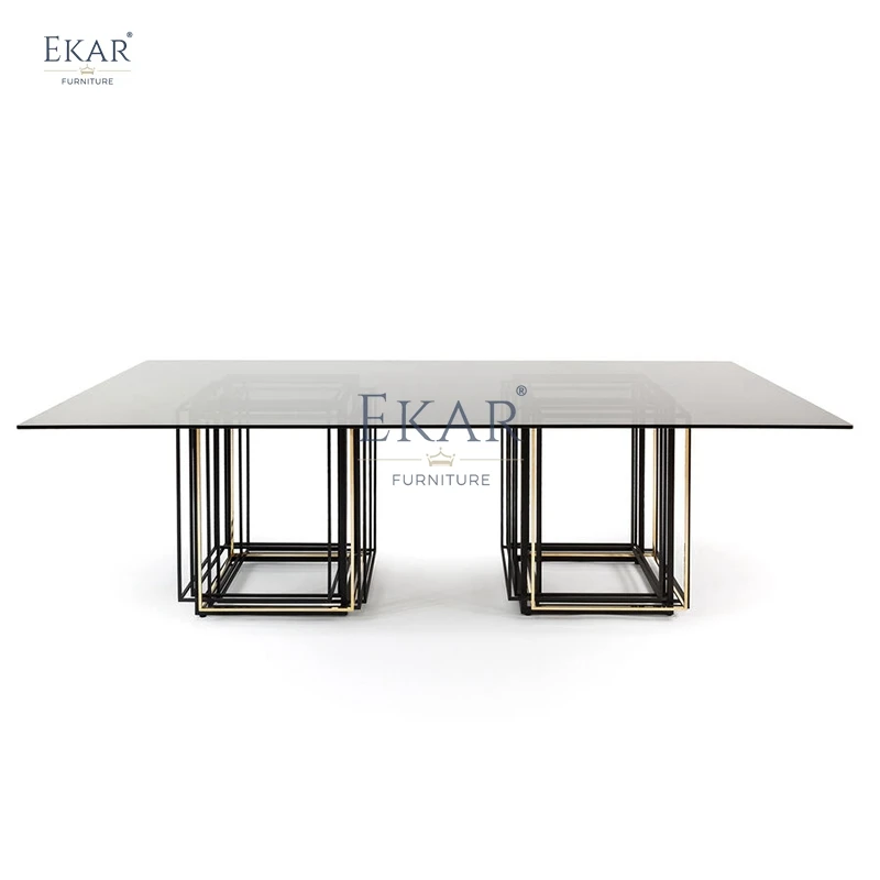 Modern Sleek Rectangular Dining Table Set Durable Finish Living Room Villa School Hospital Composed Wooden Marble Steel Metal