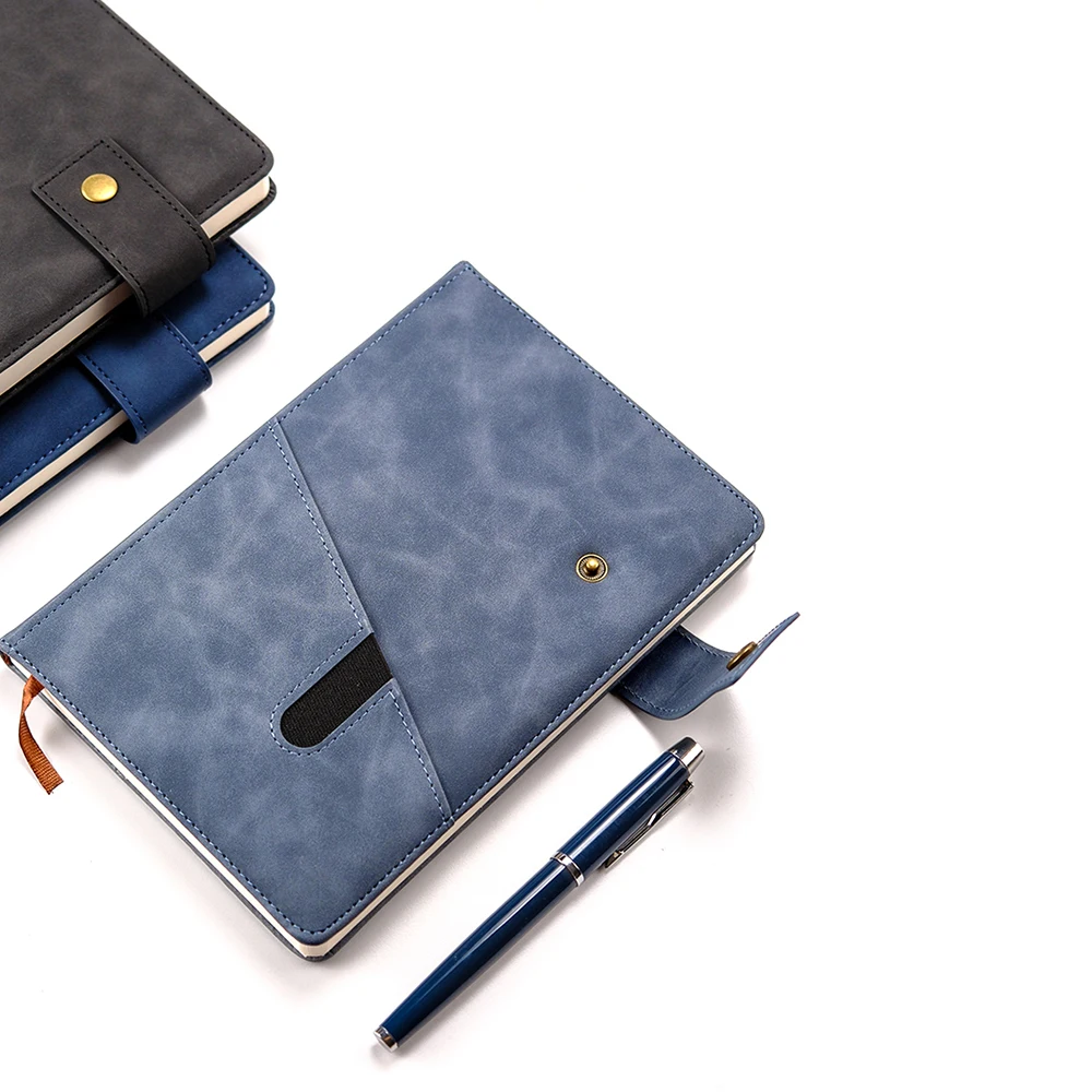 Premium 100 Sheet Notebook Planner Classic Commercial Design PU Leather Pocket Sewn Hot Press Bound Diary Custom Journal Gift