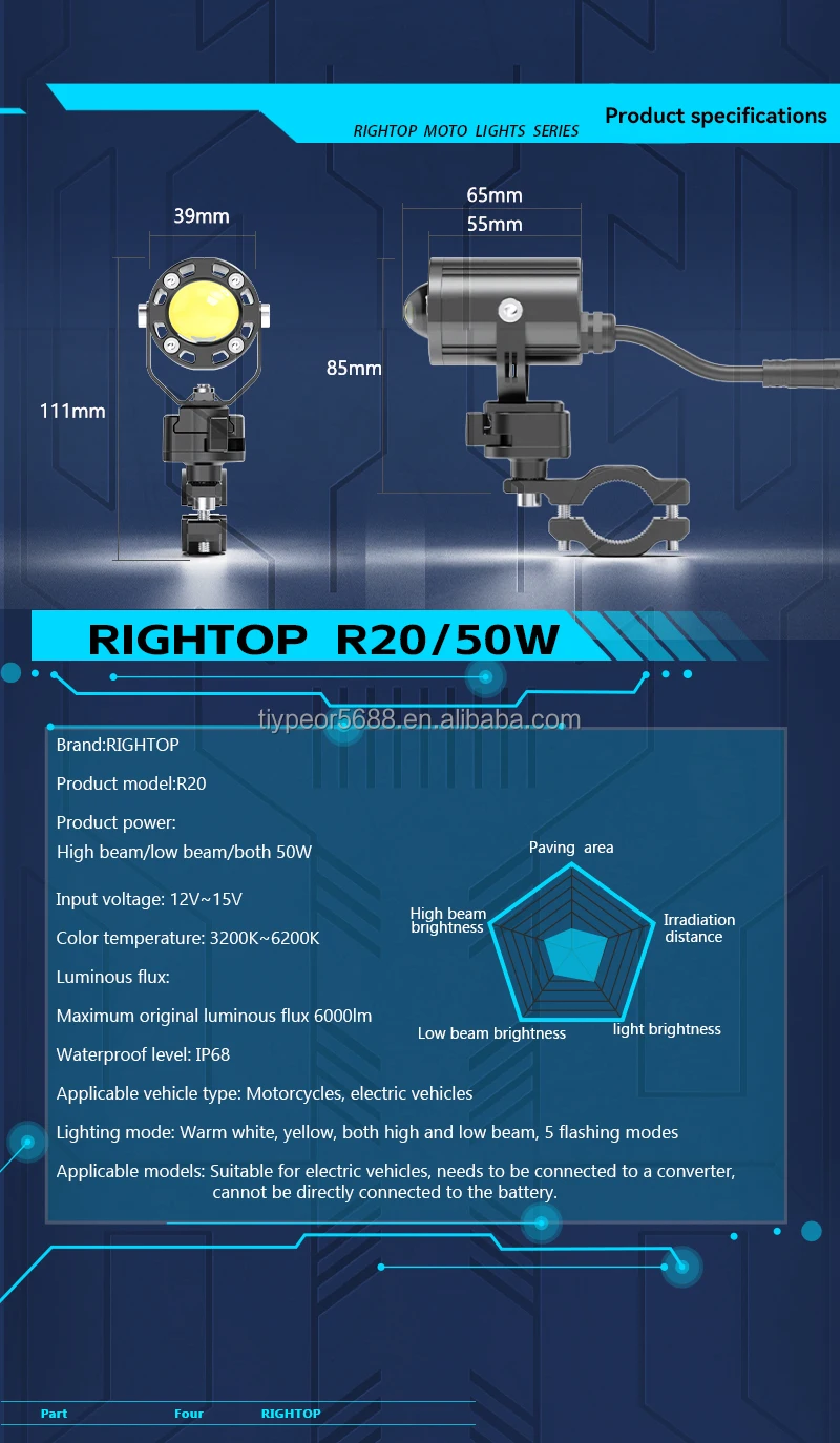lo beam tangent light for motorcycle atvutv144-9