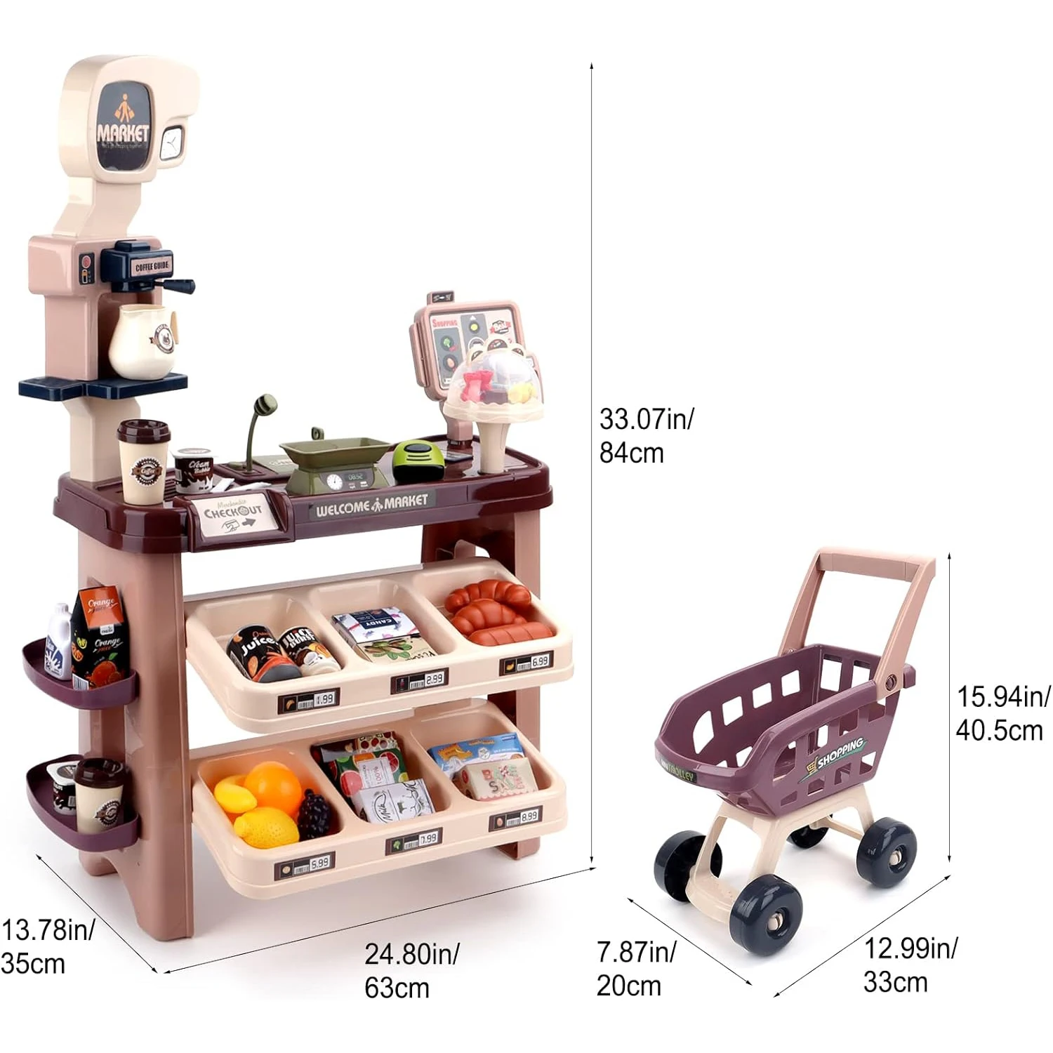 Juego de mostrador de efectivo de supermercado para niños, tienda