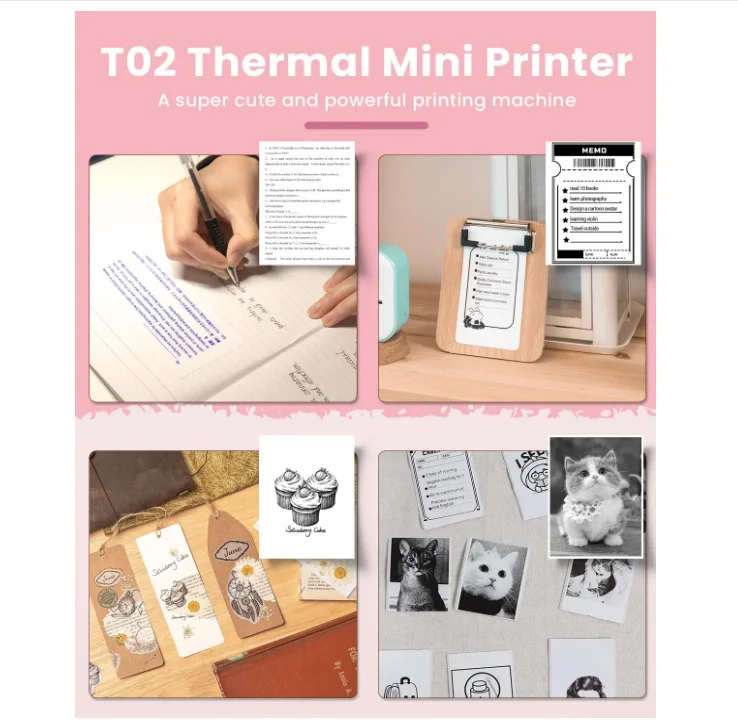 Mini imprimante portable Imprimante photo thermique sans Fil BT Imprimante de Poche Pocket avec