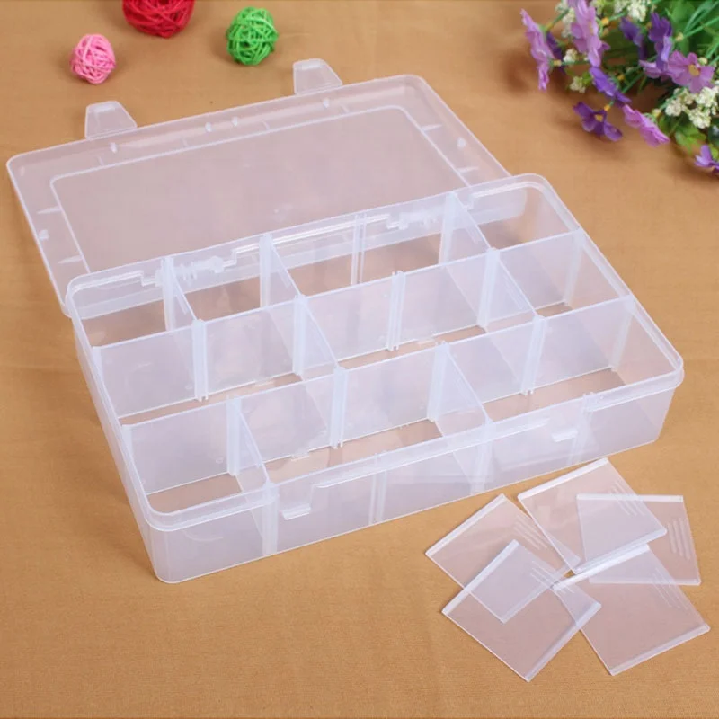 Detachable Dividers Injection Mold 15 Clear Compartments Small Part Organizer Jewelry Earring Bead Storage Box Container Plastic