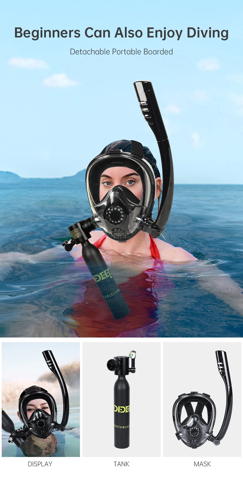 Dideep 2024 Hot 0.5l Mini Scuba Diving Lung Air Tank With Full Face 