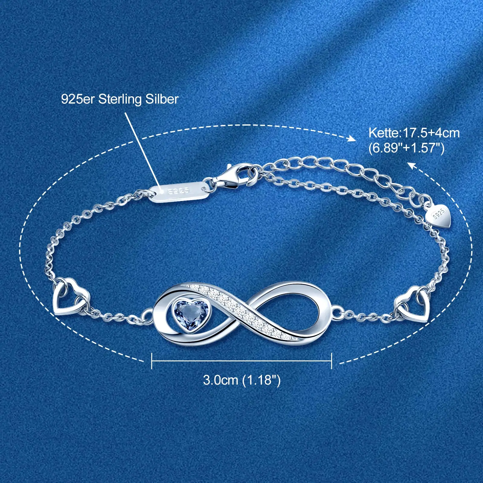 Infinity Heart Symbol Charm Link Bracelet for Women Fine Jewelry 925 Sterling Silver Women Bracelets