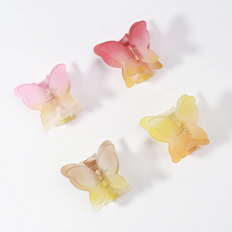 Пластиковый зажим для волос в виде бабочки новый градиентный цветной мини-зажим заколка украшения головной убор оптовая