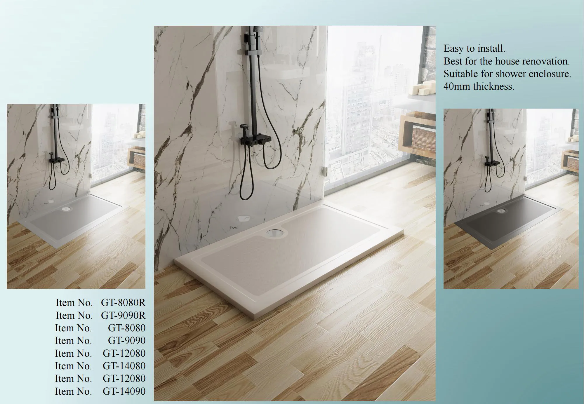 European Style Center Drain Stone Resin Shower Base Pan Anti Slip