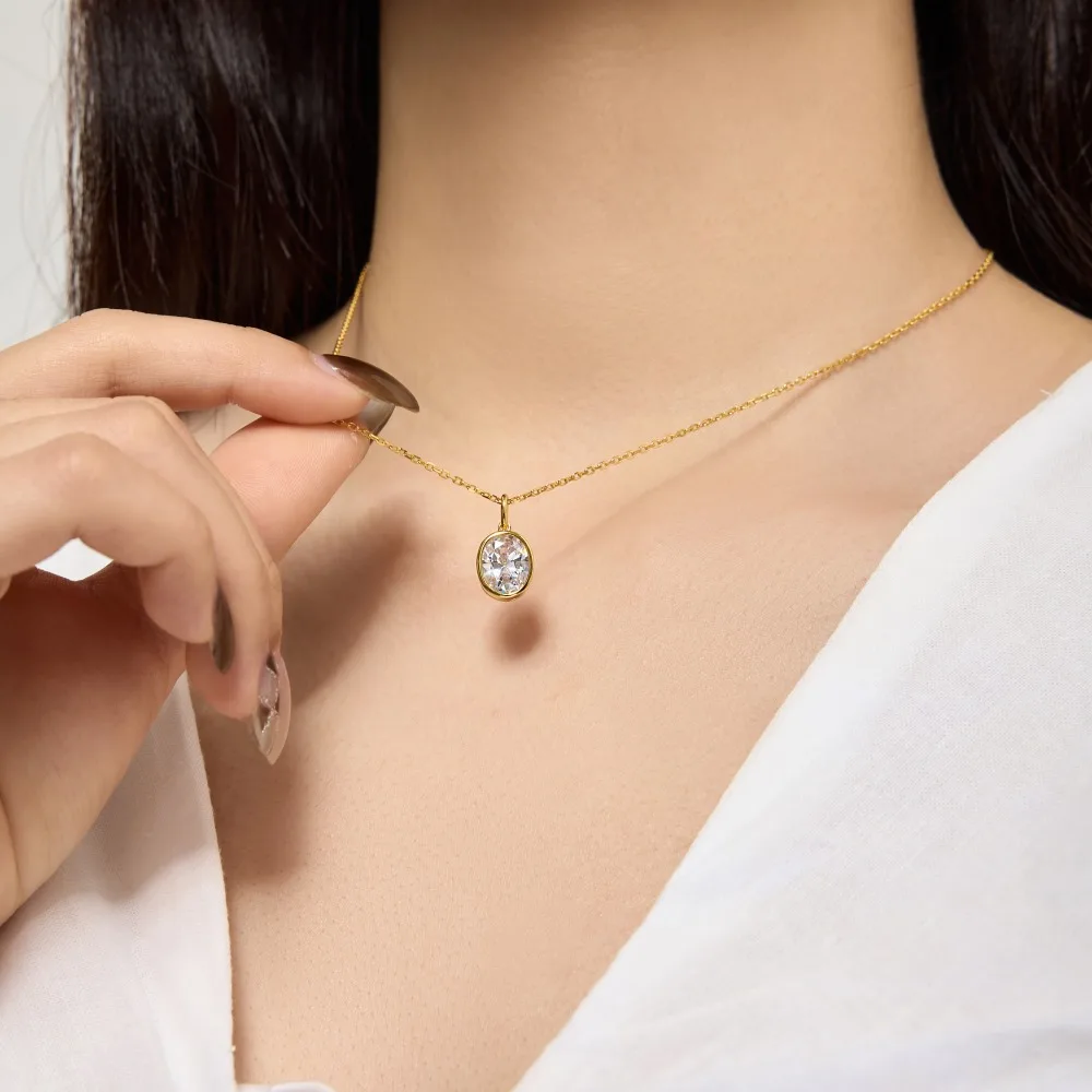 KAKODIY Dazzling 3ct Oval 5A Cubic Zirconia Solitaire Pendant Necklace, Rhodium Plated 18K Gold 925 Sterling Silver Chain detail 2