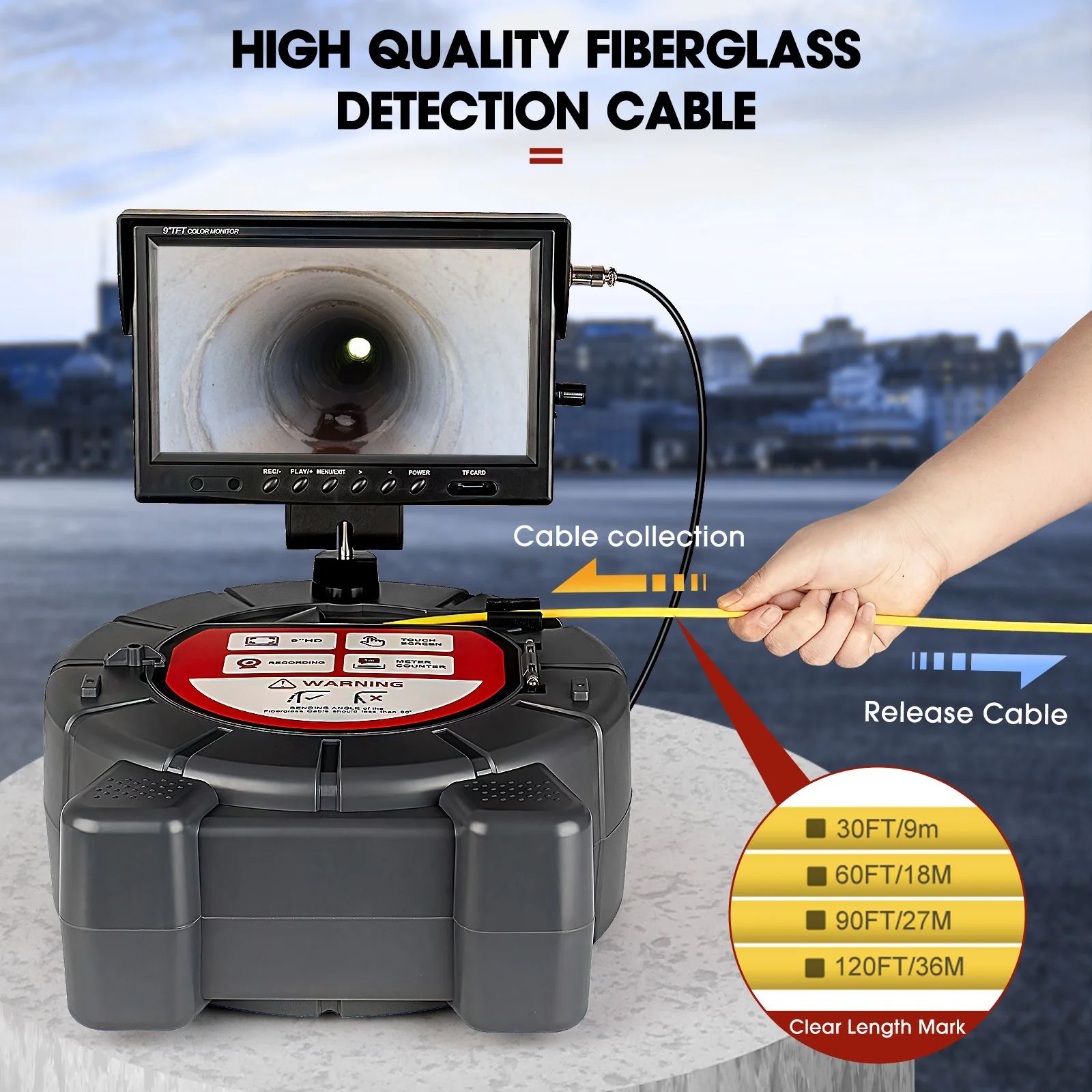 Sewer Camera 512Hz Locator&Sonde Self-leveling Meter Count 9inch HD Screen Factory Wholesale Industrial Pipe Camera Video Recording Endoscope