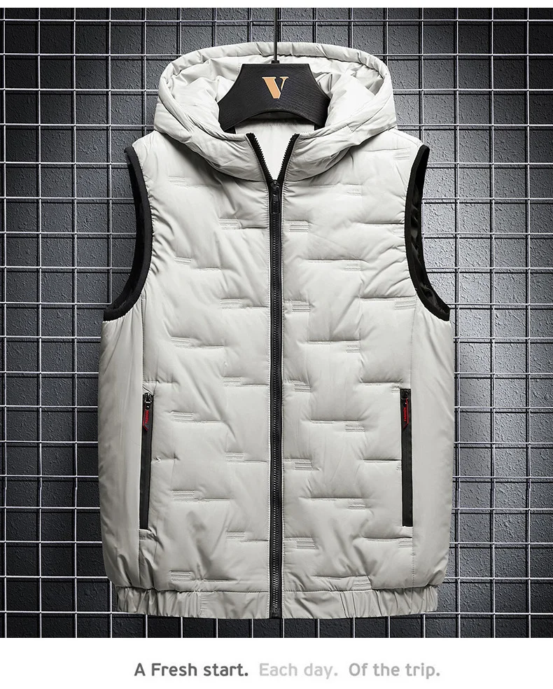 Men's Quilted Puffer Vest Hooded Winter Waistcoat For Outdoor_voghion.com