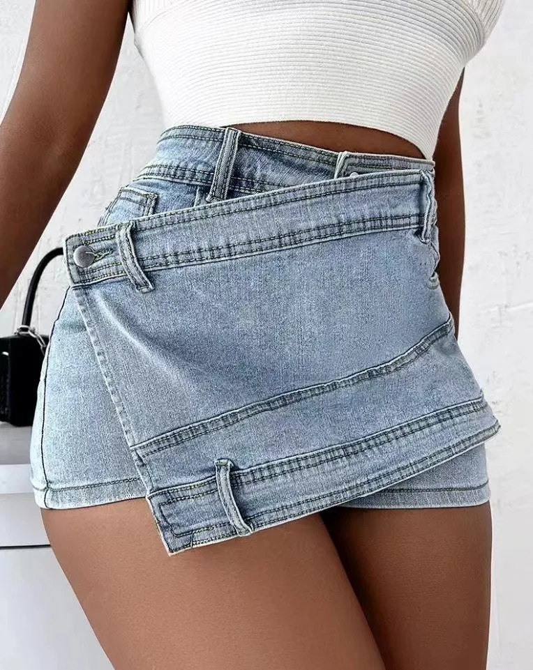 Mini Grosir XS-2XL Piyama Modèrn Denim Wanita Rok Jeans Wanita Panjang