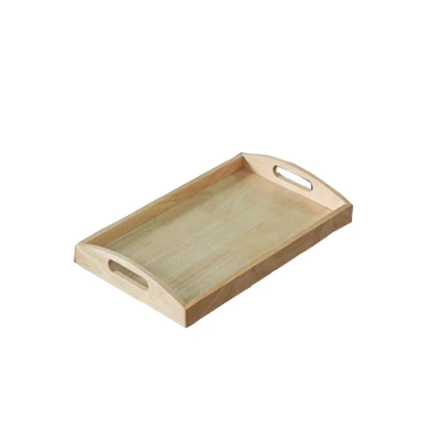 Rectangular nice wooden fast food  serving tray wood school  dinner tray with two handle