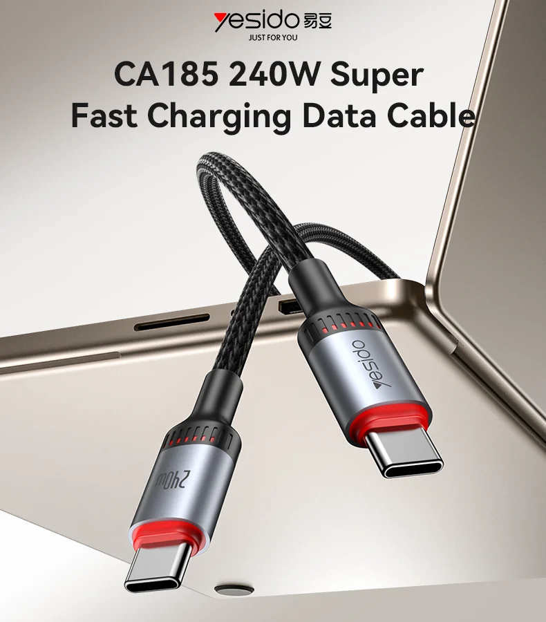 Yesido CA185 1.2 Meter 240W Type-C to Type-C Support USB2.0 Data Transfer Fast Charging Data Cable