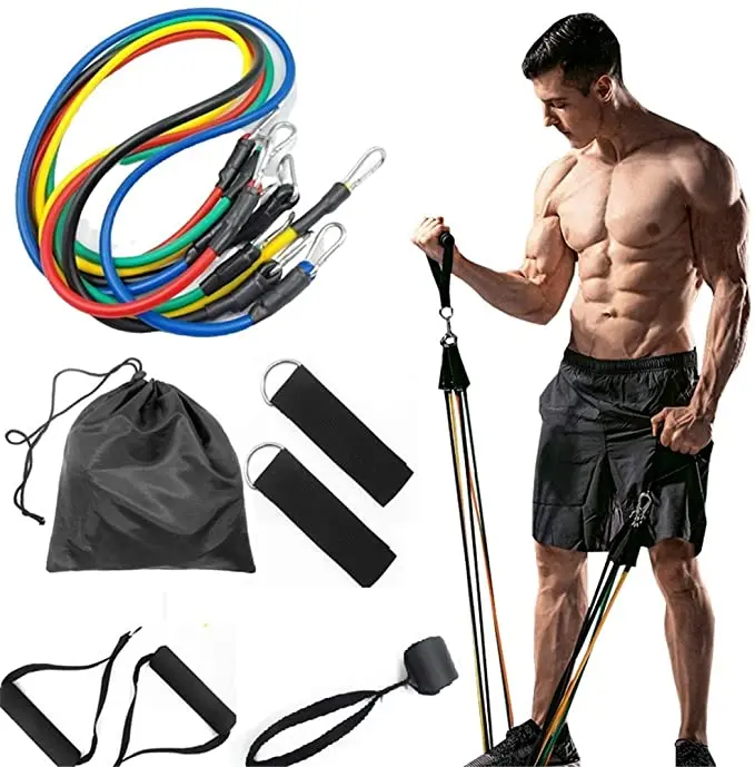 5 Levels Heavy Duty Adjustable Gym Fitness Workout Elastic 11pcs Latex Resistance Bands Tube Set