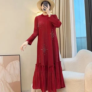 Miyake Pleated Dress with High-end Beading Technique, an Elegant European-sized Dress