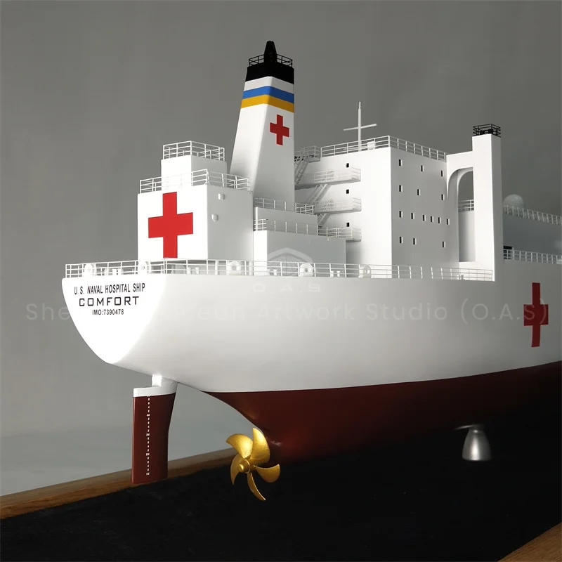 Our factory is dedicated to the production of high-detail hospital ship models, designed in the classic style of American Shipbuilding.With precise scale restoration, exquisite deck details and sturdy construction, these models are perfect as elegant ornaments for offices, exhibitions and ship enthusiasts’ collections.Every part is carefully crafted with fine workmanship, showing realistic hull lines and professional layout.We accept customized sizes, markings and color schemes, providing reliable bulk production for global maritime gifts and display projects.Amber@vesselmodel.com Tel: +86 18038048785