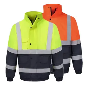 Custom Winter Hi Vis Industrial Traffic Construction Worker Clothing Security Workwear High Visibility Reflective Safety Jacket