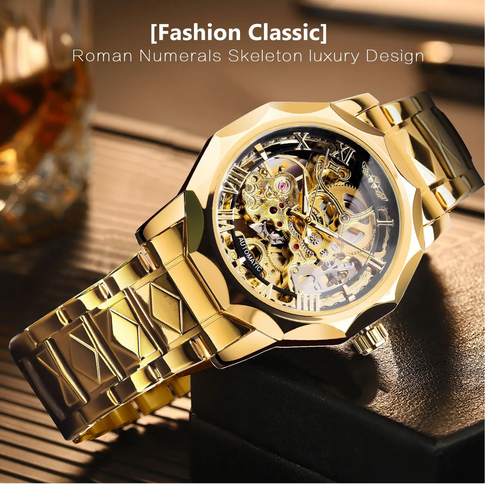 Winner Forsining 527 Skeleton Watch for Men Automatic Mechanical Gold Watches Engraving Movement Stainless Steel Strap Gift Alibaba