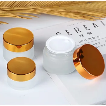 Empty clear frosted glass jar 15g 20g 30g 50g 100 gram Cosmetic Eye face Cream Glass jar skincare container with UV gold lids