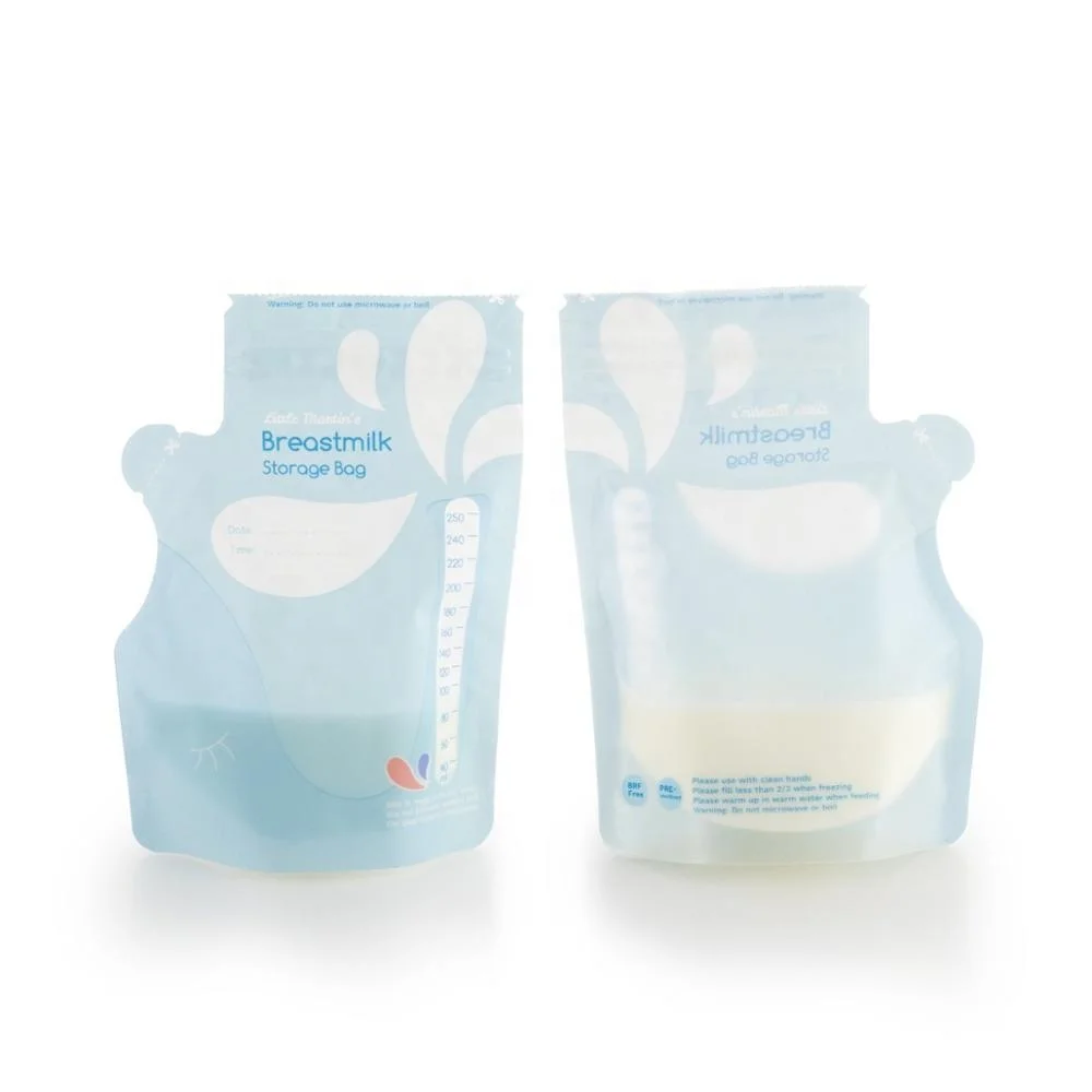 250ml customized double zipper bpa free food grade safty breastmilk storage bags with temperature sensor details