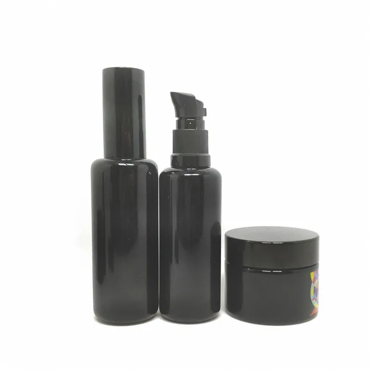 5ml 15ml 30ml 50ml 100ml 150ml 200ml 250ml black Dark uv violet glass essential oil lotion cosmetic bottle and jar