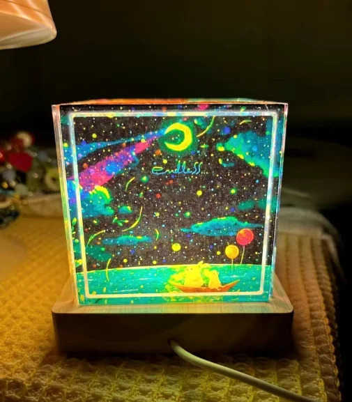 Rectangle Led Light Display Base Wooden Stand Lasers Crystal Glass