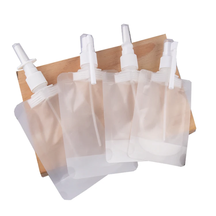 Portable Custom logo Printed 50ml 100ml 200ml Refill Body Lotion Spout Nozzle Spray Pump Pouch