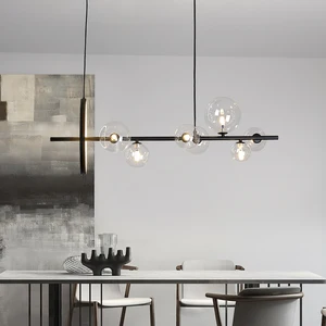 Nordic LED Chandelier Transparent Glass Ball Restaurant Bar Cafe Office Chandelier Ring