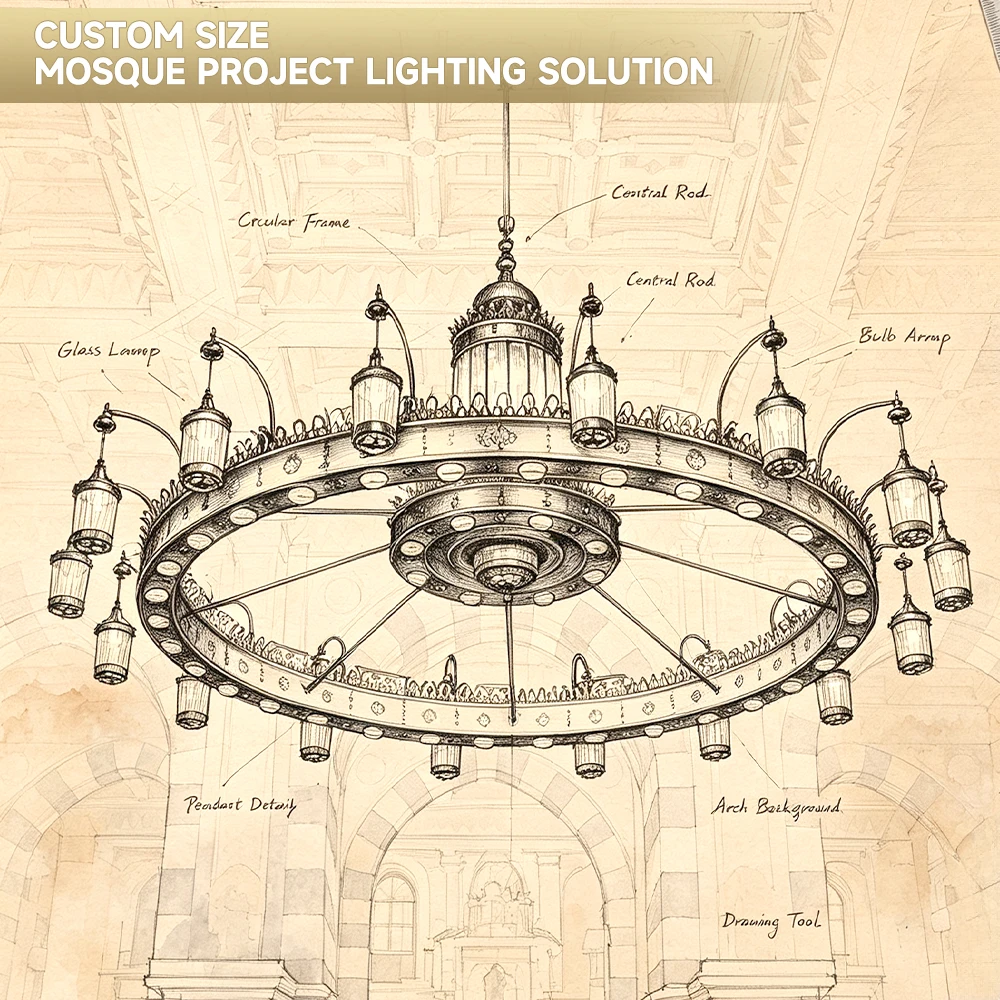 cpl-005 Grand Islamic Mosque Chandelier – Oversized Custom LED Lighting for Masjid Prayer Hall