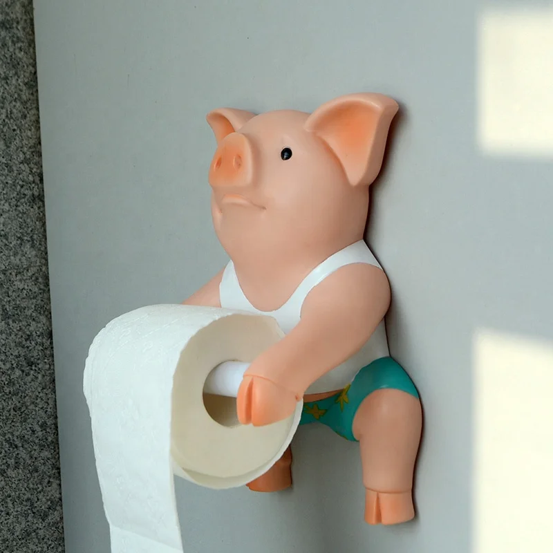 PVC Pig Style Novelty Toilet Paper Holder With Punch Free Hand