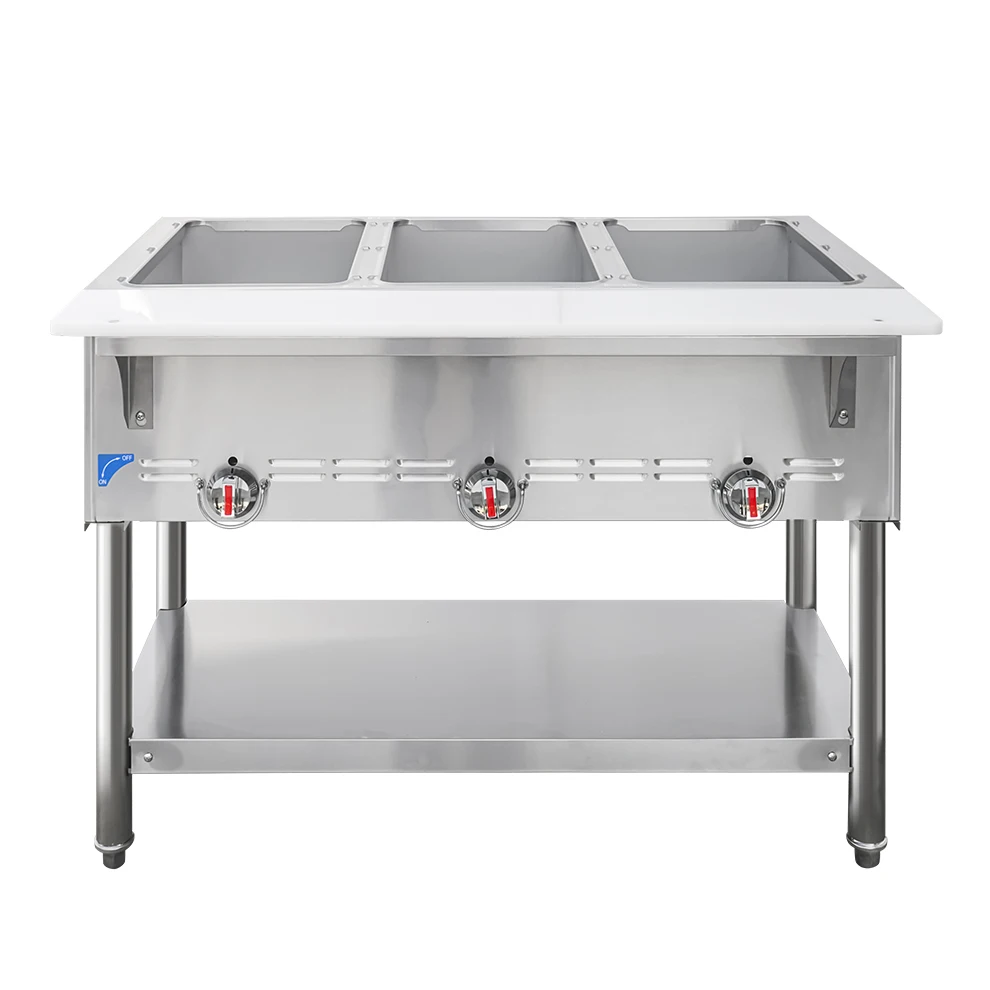 3 Pans Commercial Gas Steam Table with/without Glass Cover Bain Marie