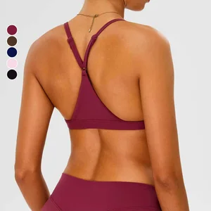 Custom Logo Women's Sexy Deep V-Neckline Sports Bra Solid Color Shockproof Y-Shaped Back Adjustable Strap Quick Dry Yoga Bra