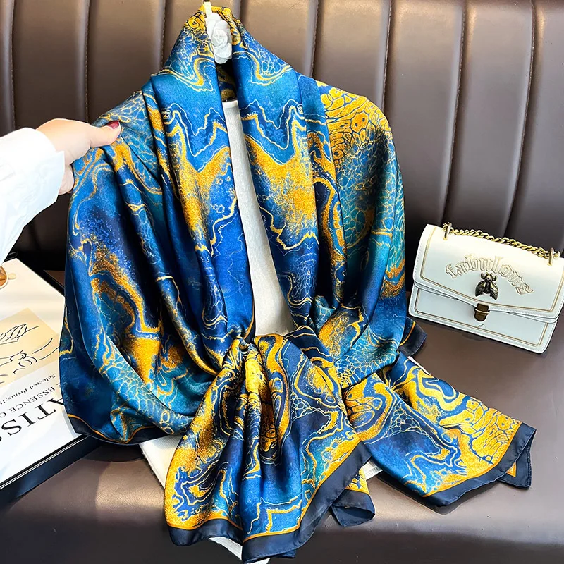 Châle Long En Soie Imprimé Femme - Foulard Élégant - Hijab De Fête - Multifonction