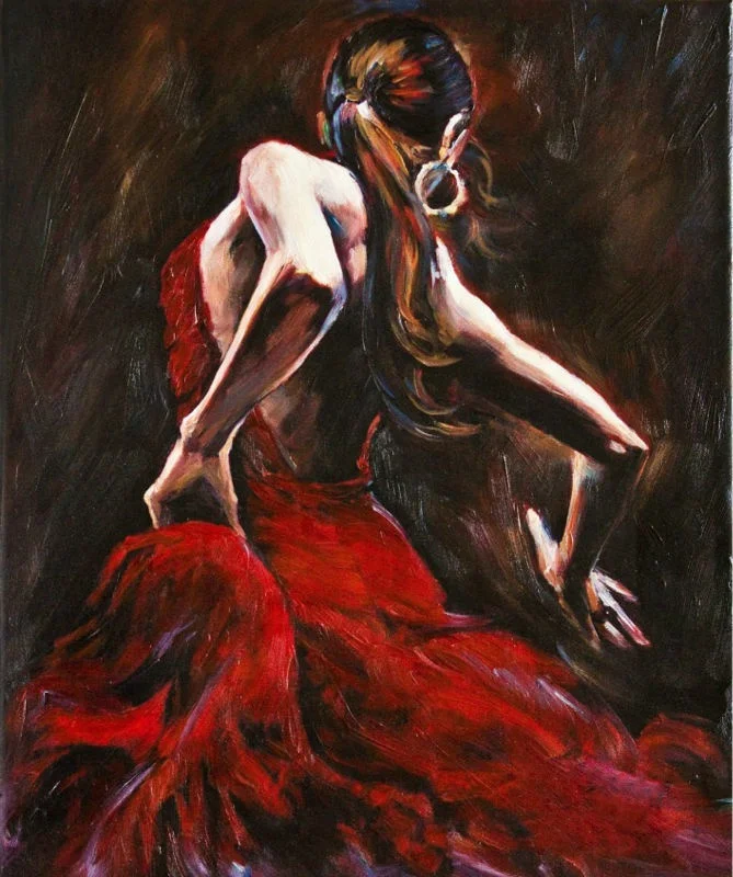Custom Designed Beautiful Woman Figure Spanish Flamenco Dancer Modern Style Handpainted Oil Painting on Canvas Handmade
