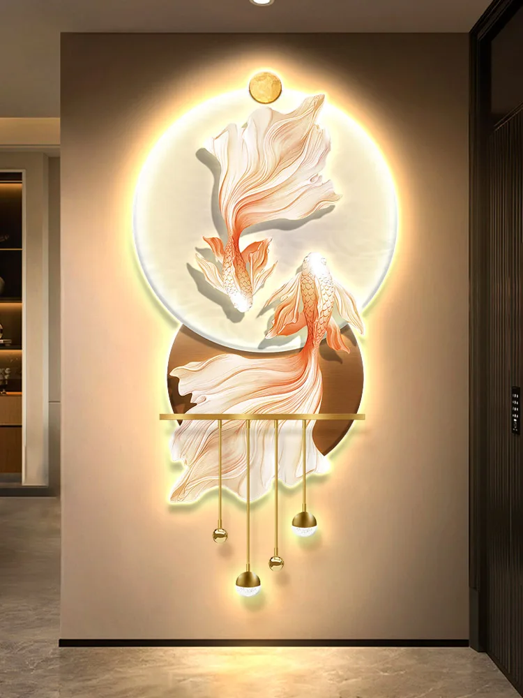 Yiwu Original Factory Three-dimensional Entrance Decoration Painting LED Mural and Koi Wall Decoration
