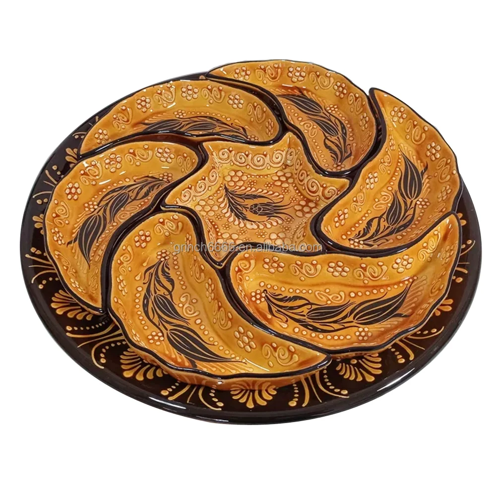 Handmade Serveware Set 9 Breakfast Dining Serving Ceramic Mezze Tapas Sauce Platters Tray Handpainted Food Safe Gift
