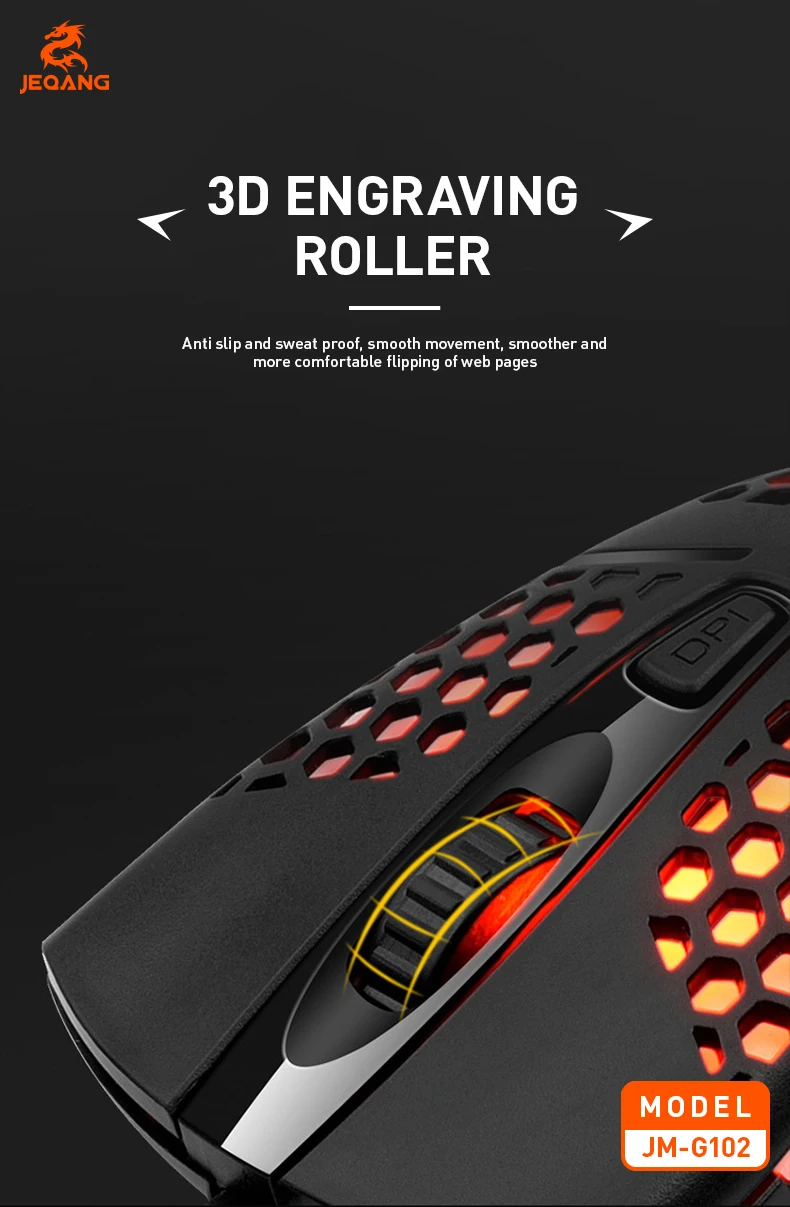 Jeqang RGB Backlit Optical Mouse with 1.5m USB 3D Engraving Roller Cavity Design Mini Gaming Style for Gamers PC Laptops