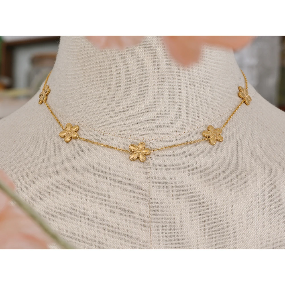 JINYOU 018 Trendy Flower Chain Gold Color Necklace Bracelet