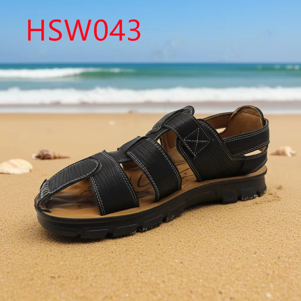 ZYF,walk Barefoot Quick Drying PU Leather Unisex Beach Shoes Prevent Slipping PU Injection Outsole Black Flip Flops HSW043